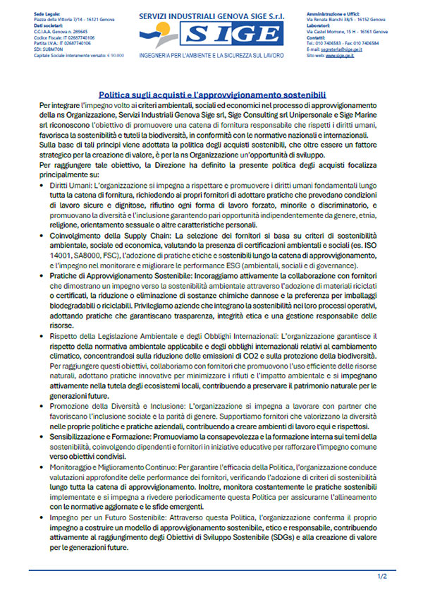 Politica sugli acquisti e l'approvvigionamento sostenibili